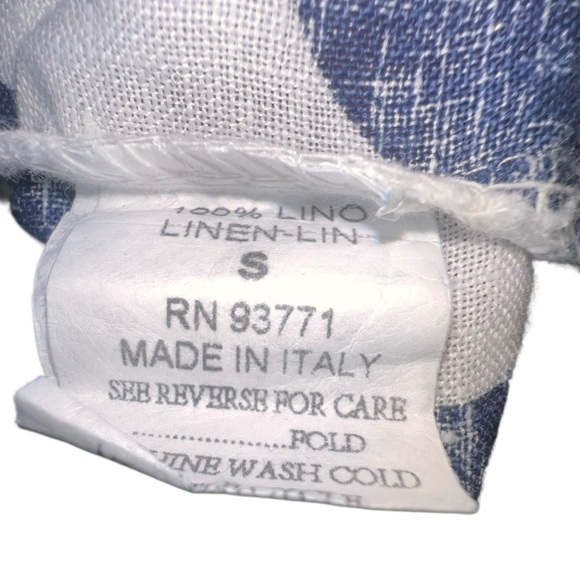 EUC Kaktus 100% Italian Linen White Navy Abstract Dress Small Oversized Pockets - Picture 5 of 6